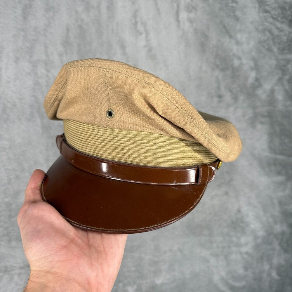 Vtg US WWII Officer Visor Crusher Cap Khaki Original WW2 Size 7 1/8 Army USA